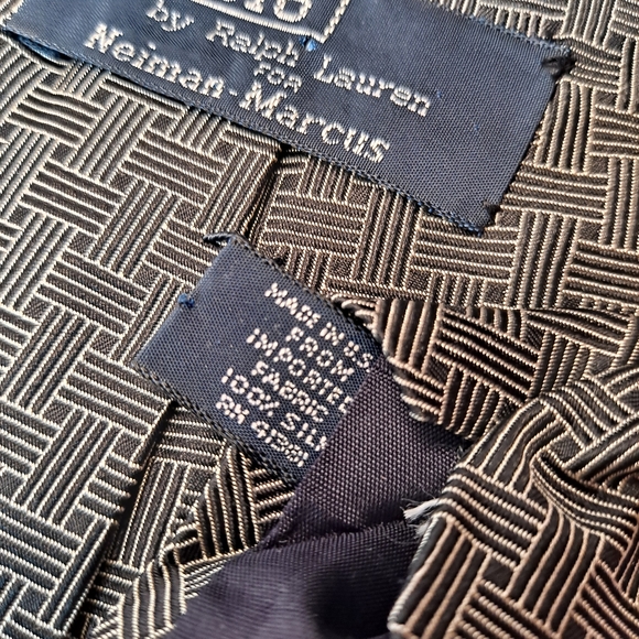 Polo By Ralph Lauren 57” Men’s Repp Tie 100% Silk  USA Black/Grey Neiman Marcus - Picture 4 of 9